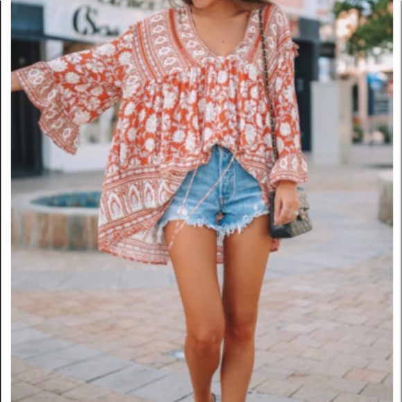 •L• Fall Rustic Boho Peasant Flower Tunic New - Picture 3 of 8